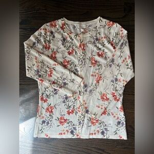 Garnet Hill 100% Merino Wool Spring Floral Cardigan Lightweight Size S